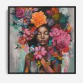 Obraz w ramie 50x50 - Z Głową w Kwiatach - obraz olejny, sztuka nowoczesna - rama czarna