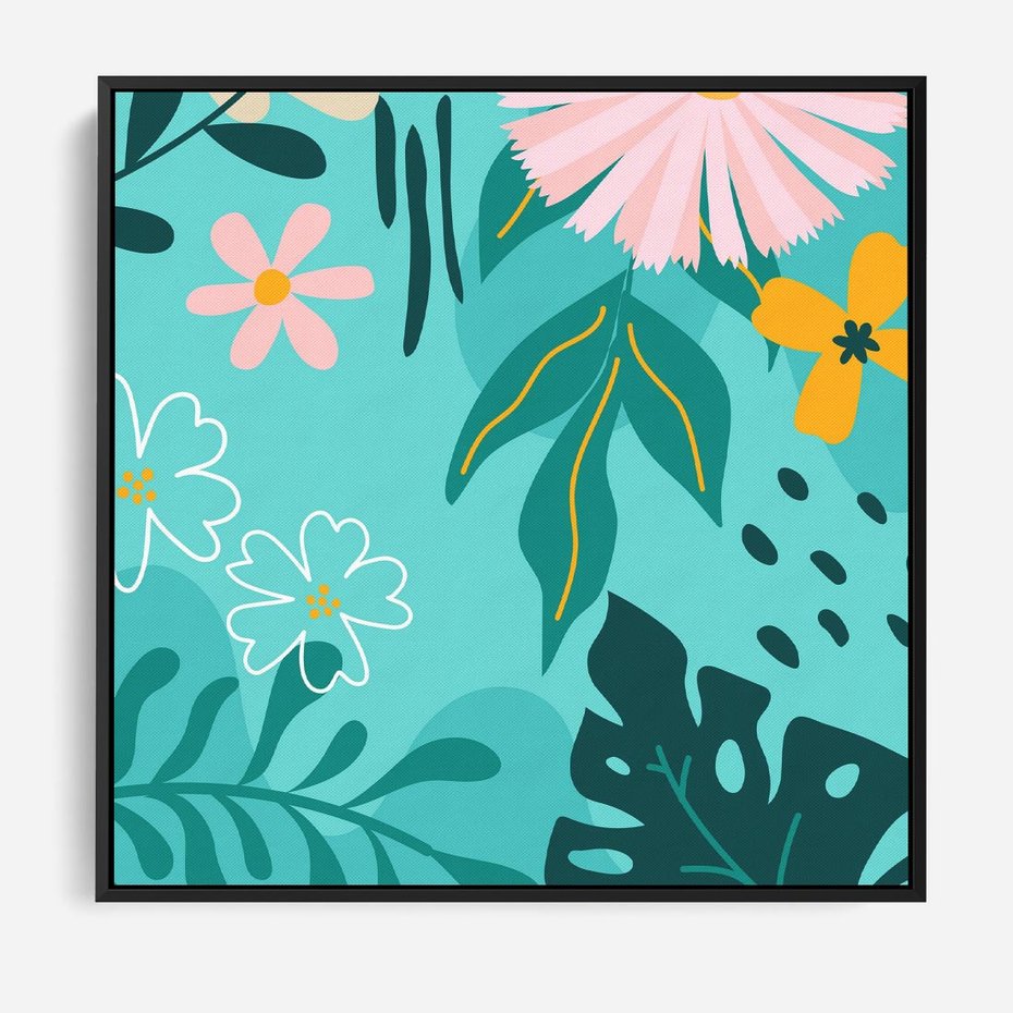 Obraz w ramie 50x50 - Kwiatowe Wibracje - pastelowa kompozycja, kwiaty - rama czarna