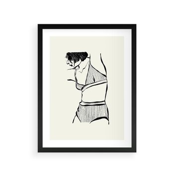Plakat w ramie 30x40 - Minimalistyczny Urok - szkic, kobieta w bieliźnie - rama czarna