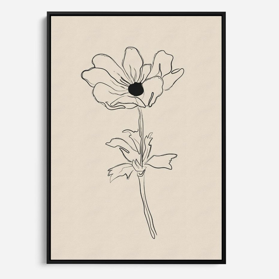 Obraz w ramie 50x70 - Przenikający Dialog - szkic kwiatu, mnimalistyczny szkic - rama czarna