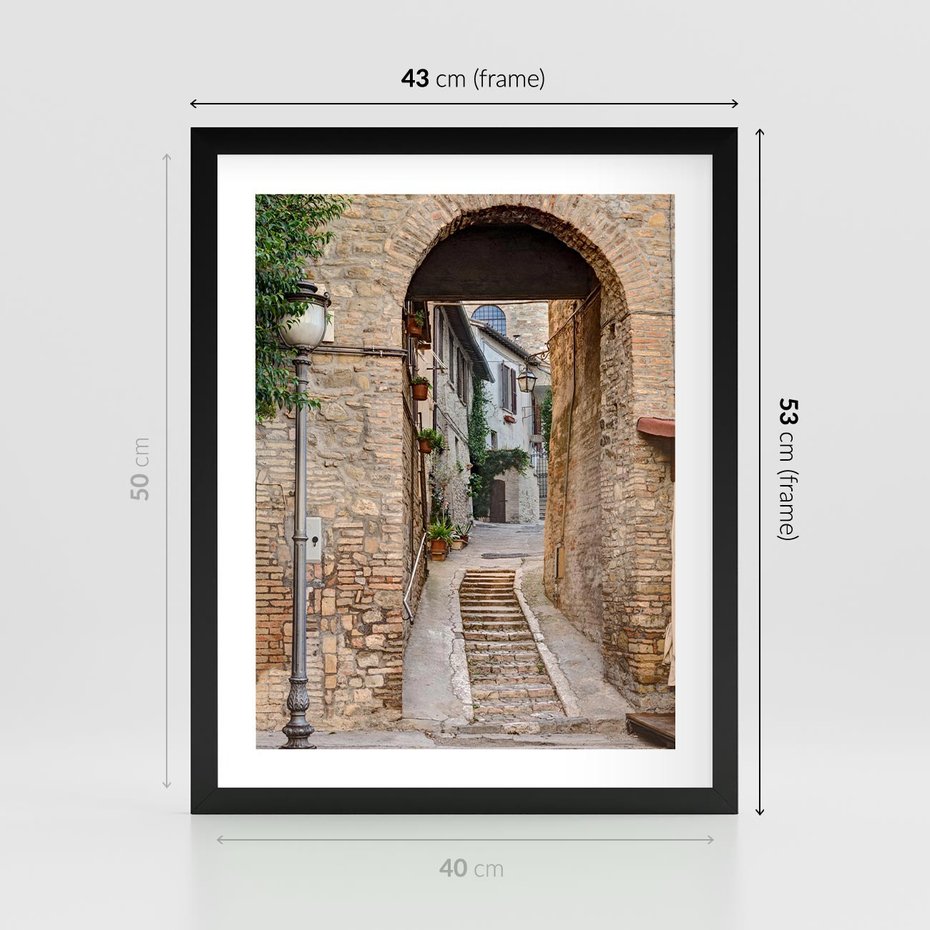 Plakat w ramie 40x50 - Klimatyczna Uliczka w Grecji - uliczka, Grecja - rama czarna