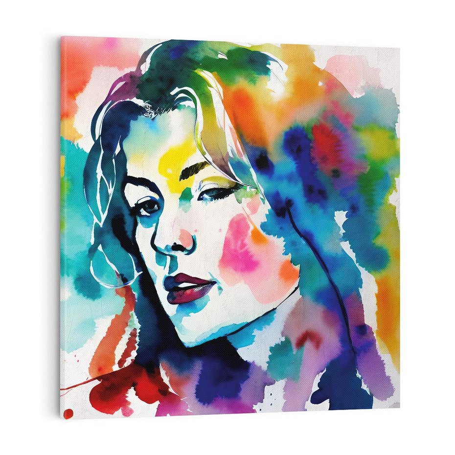 Obraz na płótnie 40x40 - Abstrakcyjna ekstaza barw - abstrakcyjny portret kobiety, szkic czarną kreską
