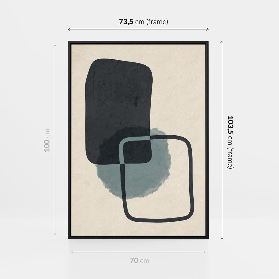 Obraz w ramie 70x100 - Migotliwe Refleksje - abstrakcyjne nieregularne kształty, minimalistyczny plakat - rama czarna