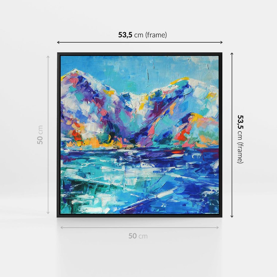 Obraz w ramie 50x50 - Mistyka Górskich Marzeń - abstrakcja, pejzaż gór - rama czarna