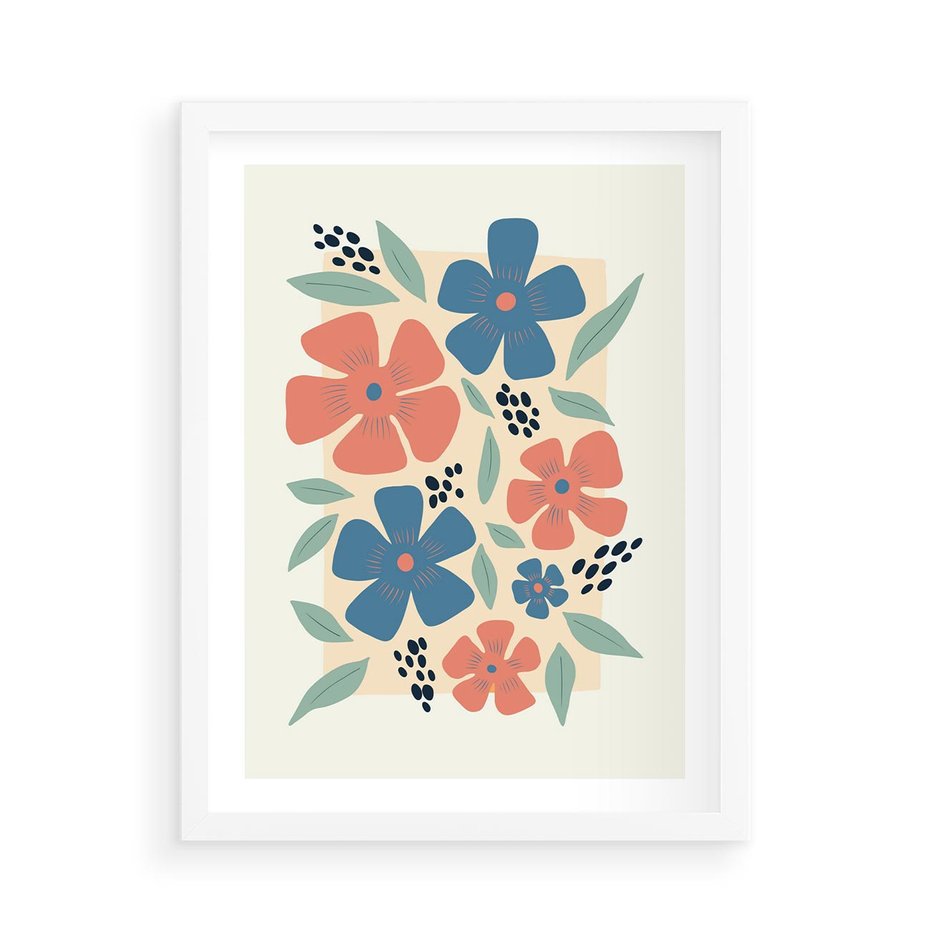 Plakat w ramie 50x70 - Kolorowe liście tęsknot - minimalistyczny plakat, grafika - rama biała