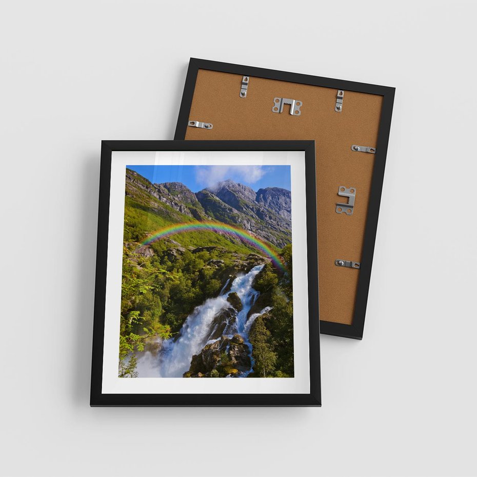 Plakat w ramie 40x50 - Tęczowe góry - harmonia kolorów - tęcza, góry - rama czarna