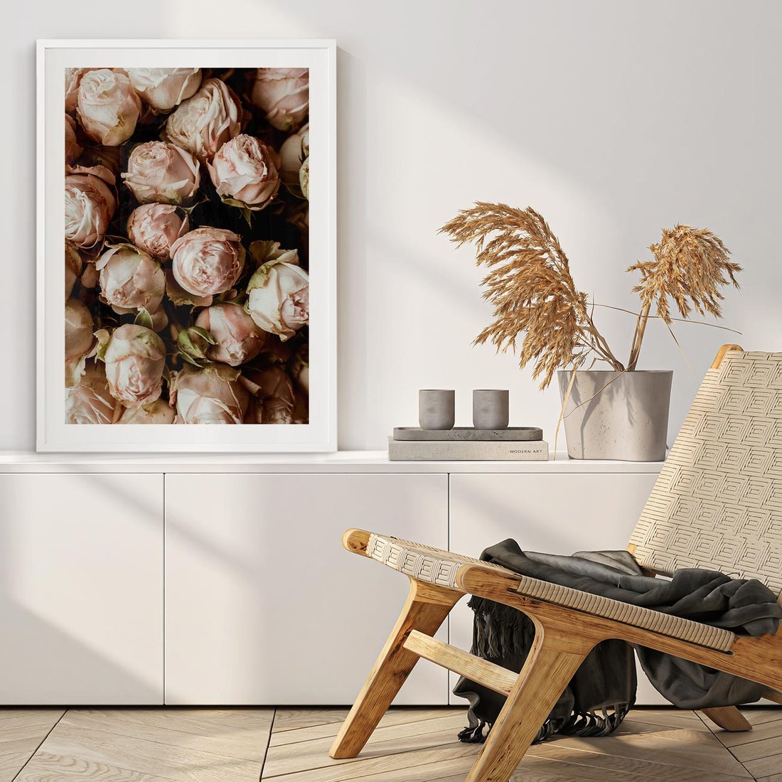 Plakat w ramie 30x40 - Róże i Różowe Kwiaty w Kompozycji - róże, różowe kwiaty - rama biała