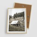 Plakat w ramie 50x70 - Ustronne Chatki w Górach - rustykalne domki w górach, sepia - rama drewno