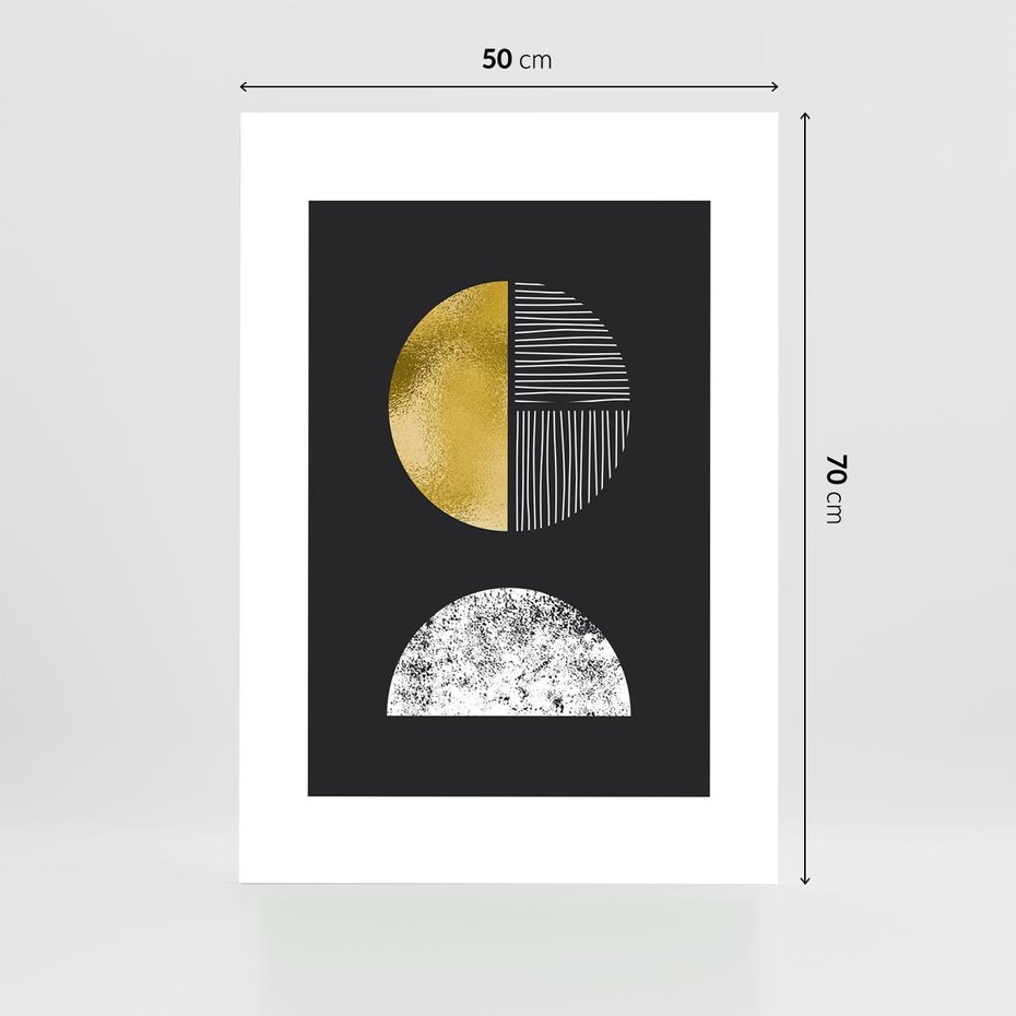 Plakat bez ramy 50x70 - Złote Koła i Geometryczne Formy - grafika, modern