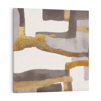 Obraz na płótnie 40x40 - Szaro-złote Wibracje - abstrakcyjne kształty, szerokie linie