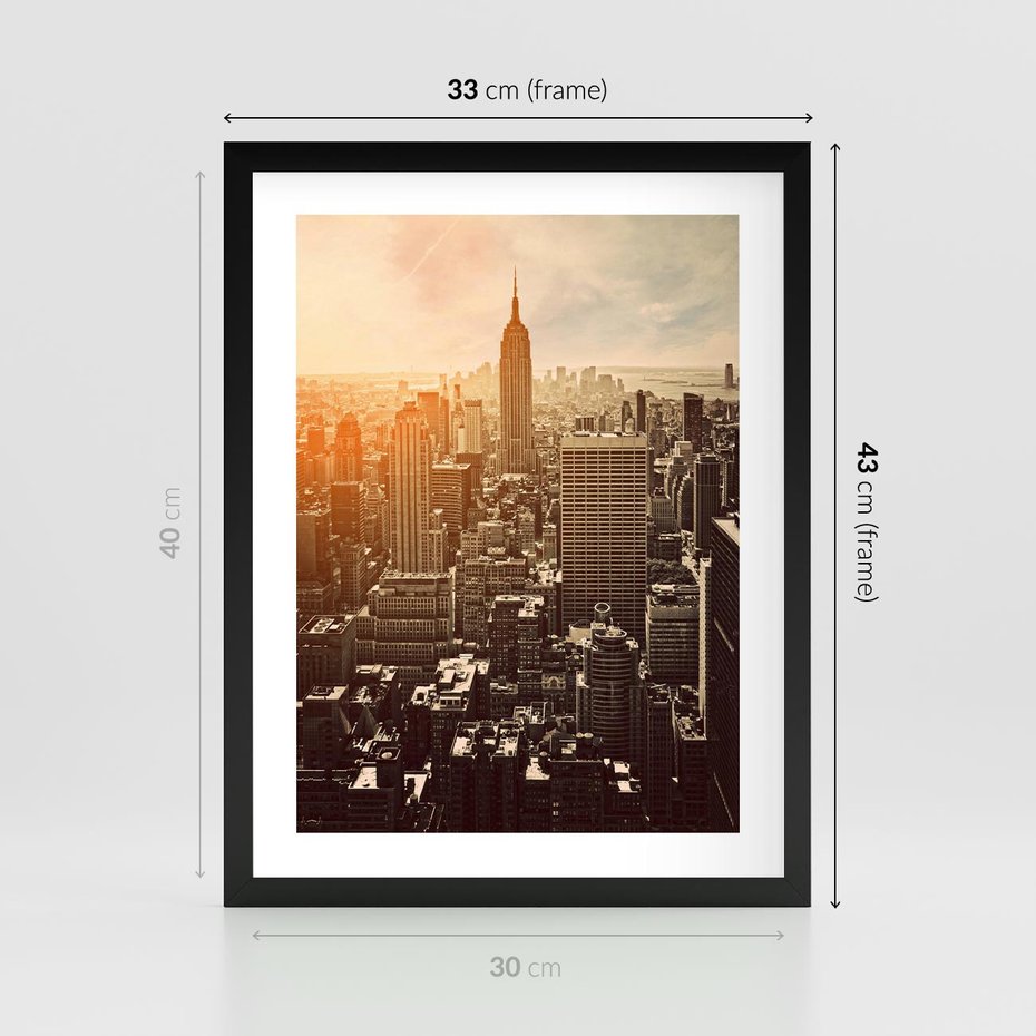 Plakat w ramie 30x40 - Nowojorska Skyline - Manhattan, Nowy Jork - rama czarna