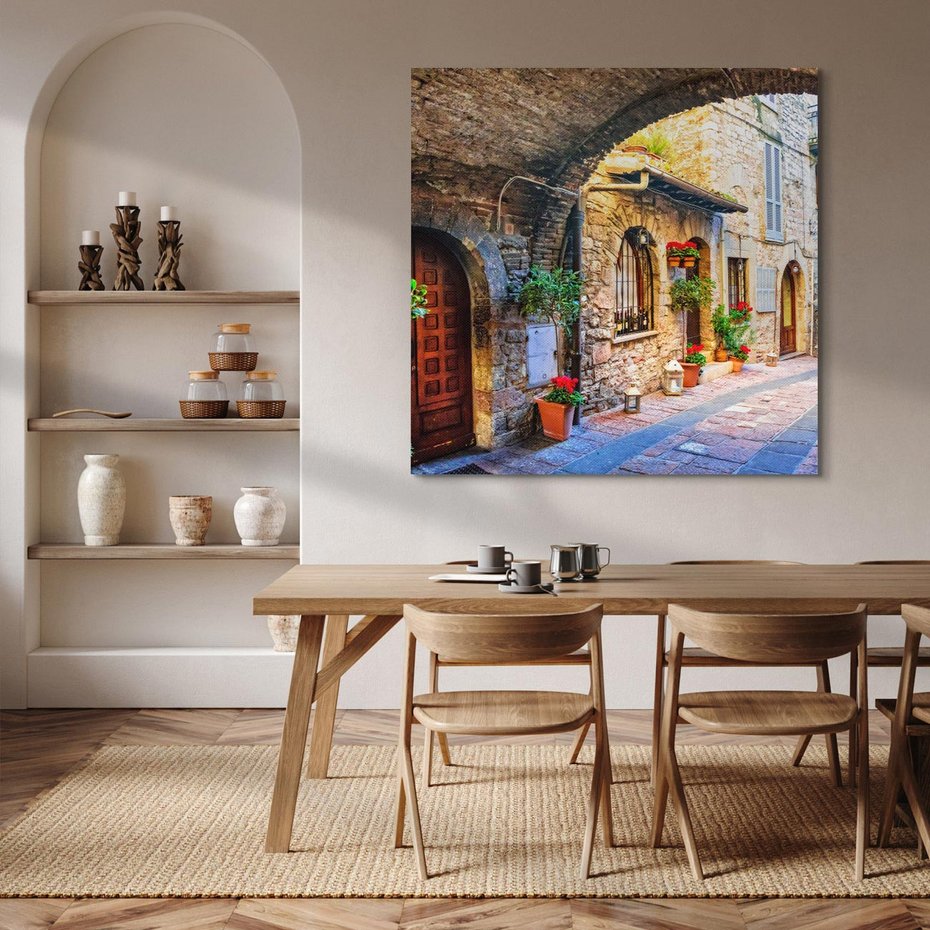 Obraz na płótnie 60x60 - Kwiecista uliczka - uliczka, miasto