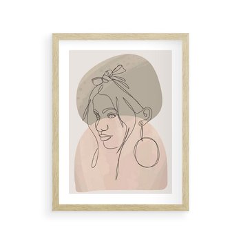 Plakat w ramie 30x40 - Kobieta w Linii: Akwarelowa Harmonia - kobieta one line, grafika - rama drewno