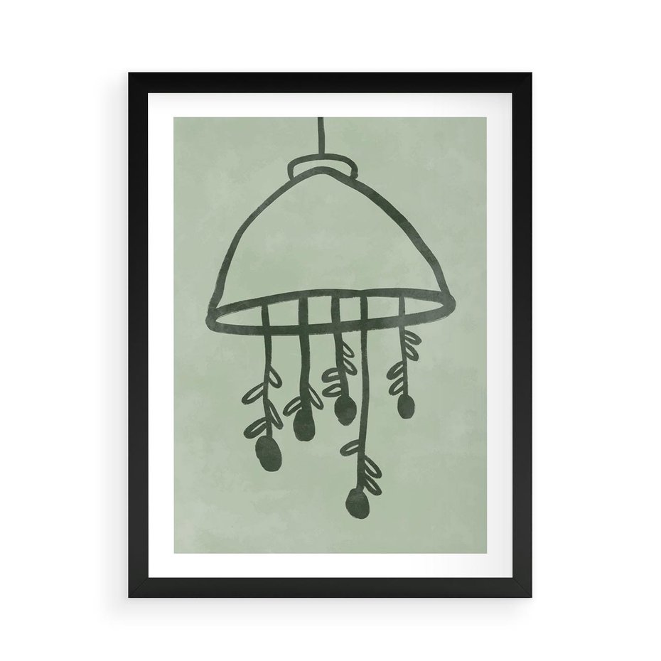 Plakat w ramie 50x70 - Zieleń Inspirującego Spokoju - plakat z abstrakcyjną zieloną lampą, skandynawski design - rama czarna