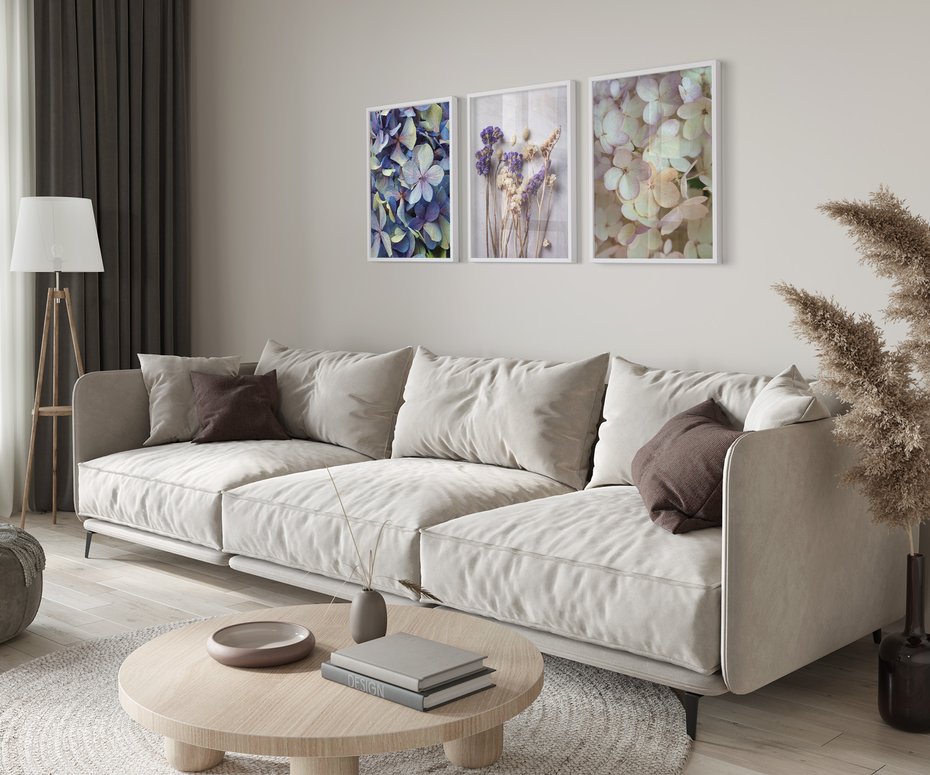 Zestaw obrazy w ramie 40x50 galeria - Suche, kwiaty, hortensje, boho - rama biała