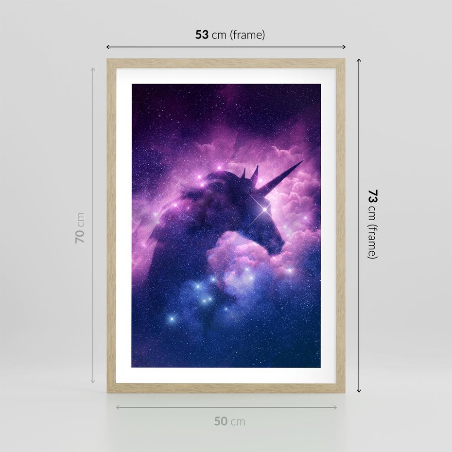 Plakat w ramie 50x70 - Mityczna podróż - kosmos, jednorożec - rama drewno