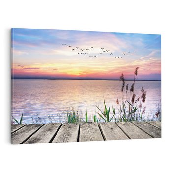 Obraz na płótnie 70x50 - Romantyczny zachód słońca nad morzem z ptakami - zachód, słońca