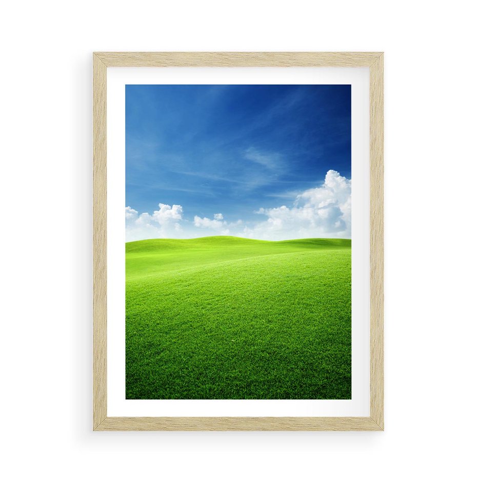 Plakat w ramie 50x70 - Łąka pod Niebem - łąka, niebo - rama drewno