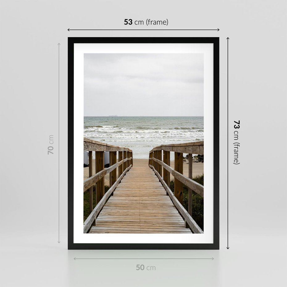 Plakat w ramie 50x70 - Morze i drewniany pomost - morze, pomost - rama czarna