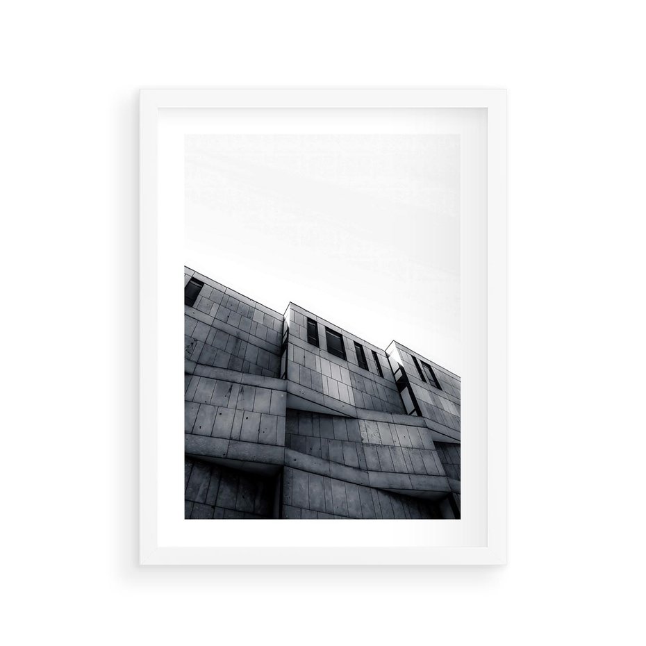 Plakat w ramie 30x40 - Surowa Elegancja Architektury - architektura, surowe formy - rama biała