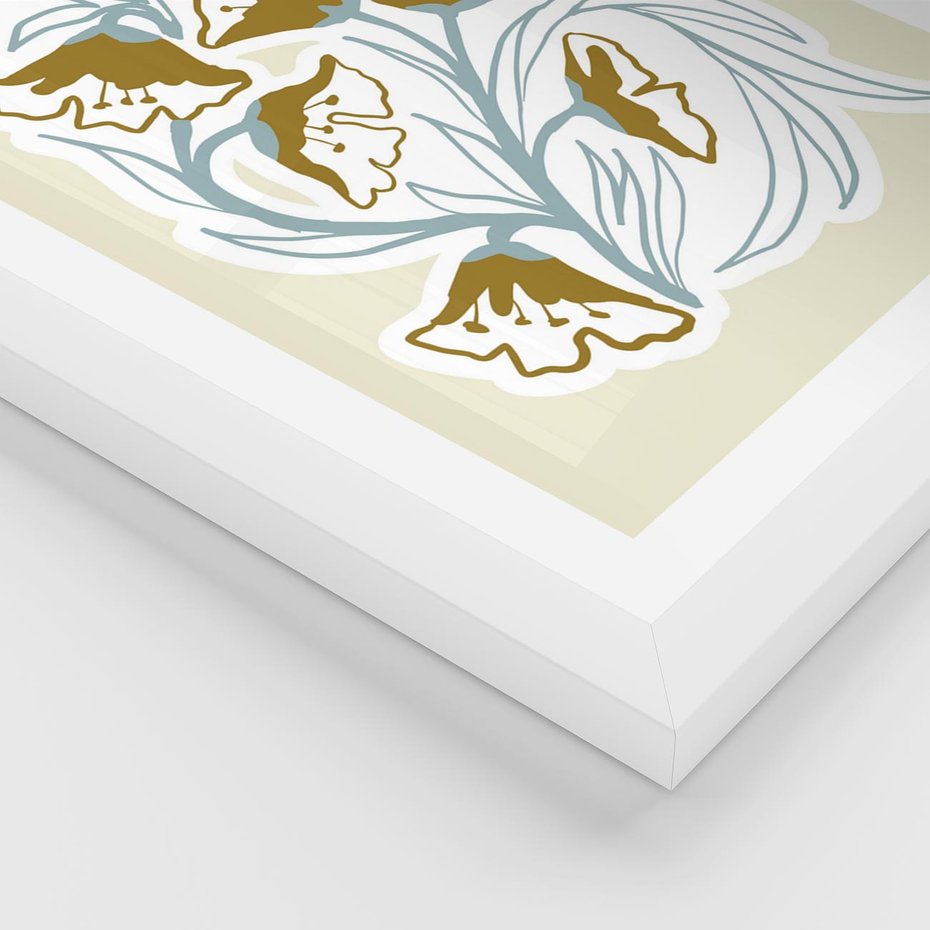 Plakat w ramie 30x40 - Wibracje Widzenia - abstrakcyjne beżowe kwiaty, elegancka kompozycja - rama biała