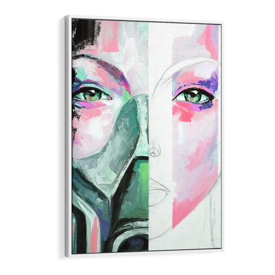 Obraz w ramie 70x100 - Niezakończona Piękność - abstrakcyjny obraz olejny, portret kobiety - rama biała