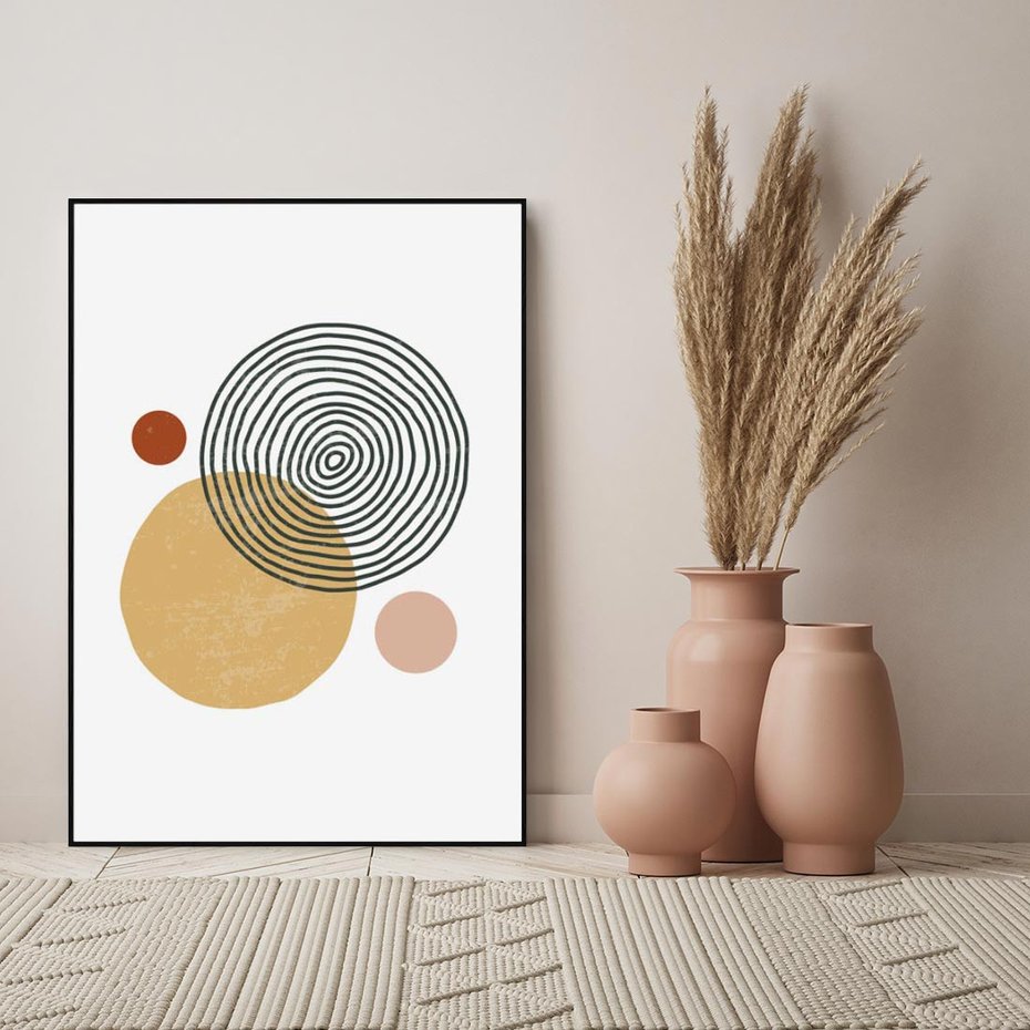 Obraz w ramie 70x100 - Wewnętrzne Formy - koła okręgi, abstrakcyjna nowoczesna sztuka - rama czarna