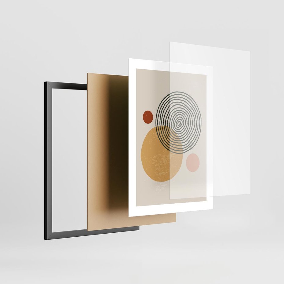 Plakat w ramie 30x40 - Boho Światło - abstrakcyjna sztuka, boho kształty - rama czarna