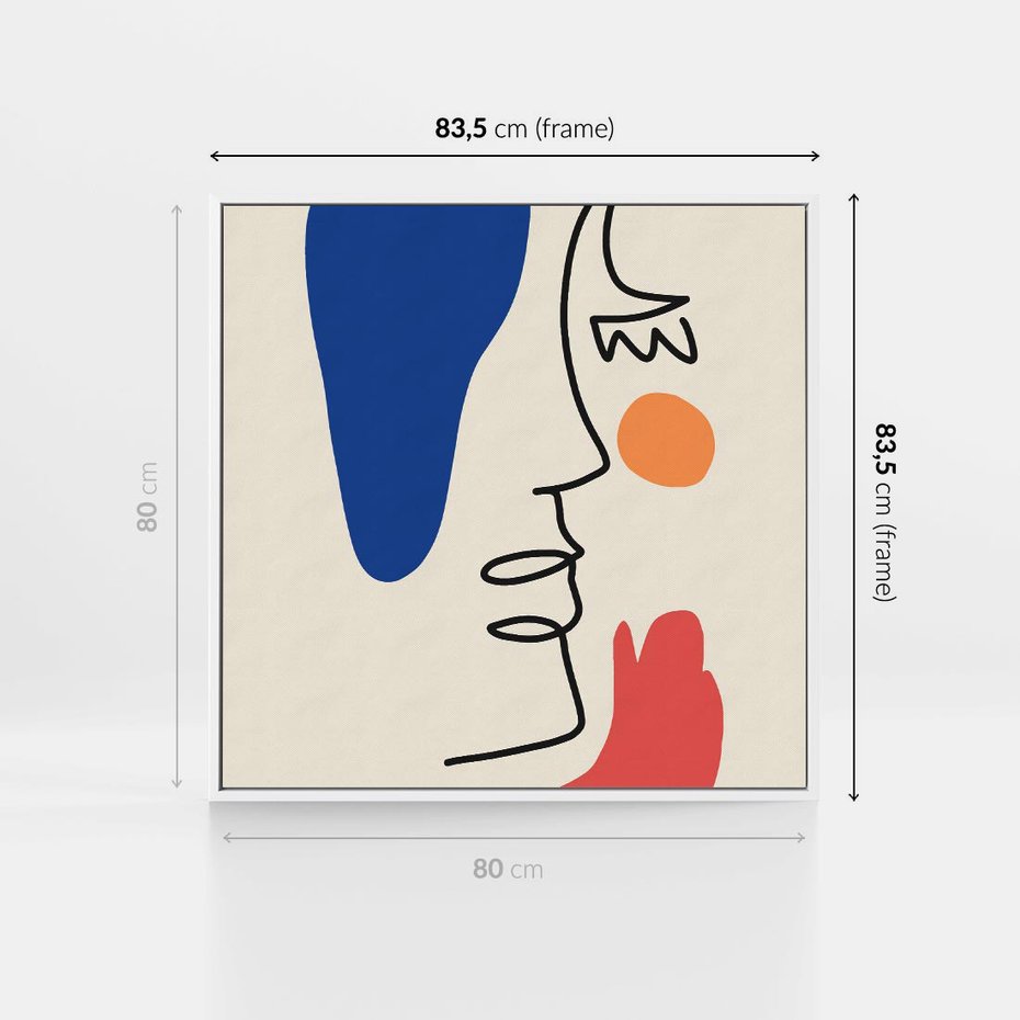 Obraz w ramie 80x80 - Rozbijające Symfonie Form - abstrakcyjny obraz, przypomina twarz - rama biała