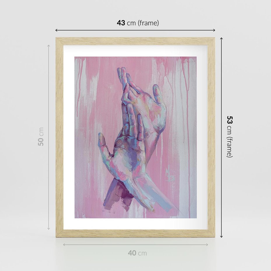Plakat w ramie 40x50 - Splecione - obraz olejny, pastelowe kolory - rama drewno