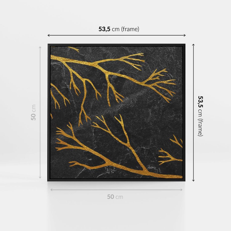 Obraz w ramie 50x50 - Marmurowe Drzewa Snu - złote gałęzie, drzewa - rama czarna