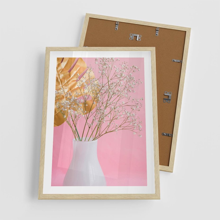 Plakat w ramie 50x70 - Przyjemność Złotej Natury - złote, liście - rama drewno