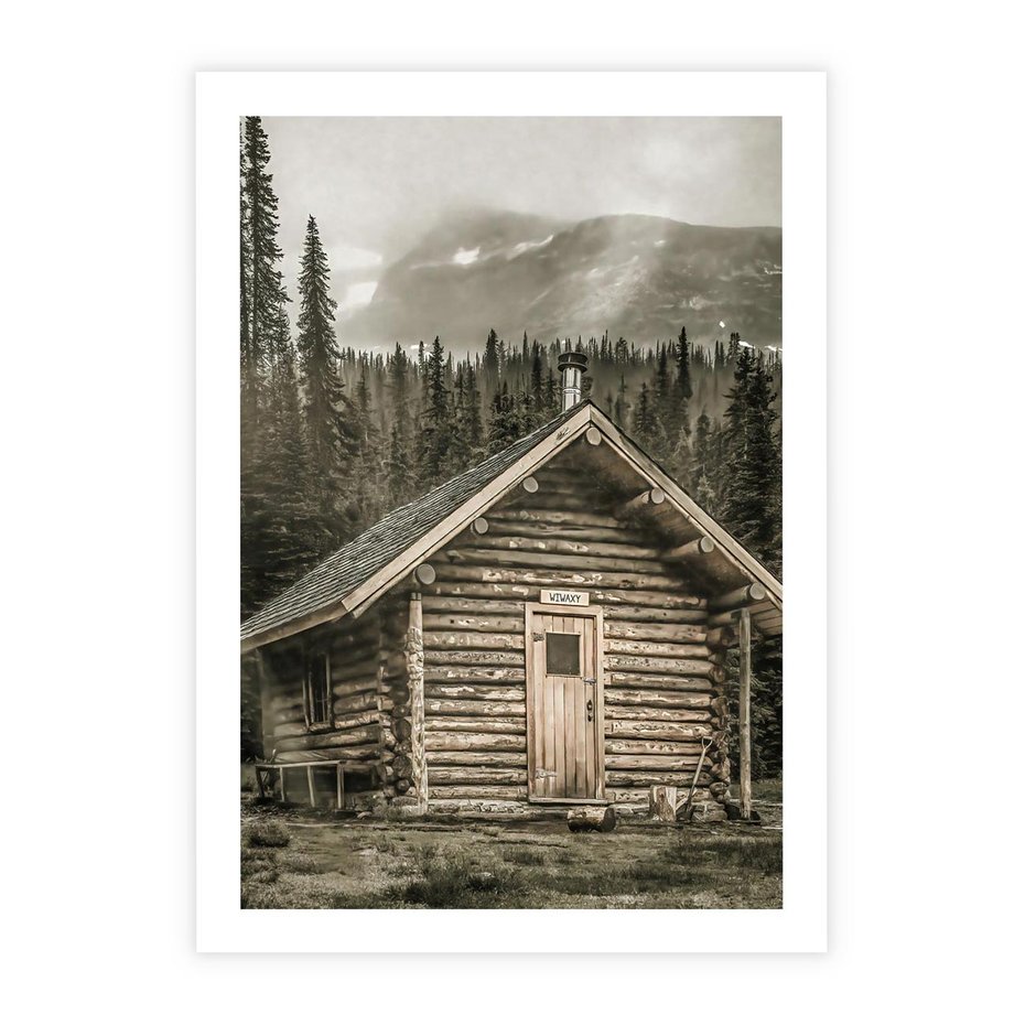 Plakat bez ramy 40x50 - Urok Drewnianej Chatki w Górach - chatka w górach, drewniany domek