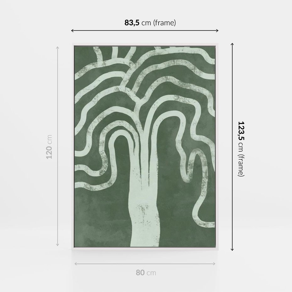 Obraz w ramie 80x120 - Inspirujące Zawiłości Zieleni - abstrakcyjny kształt, zielony plakat - rama biała