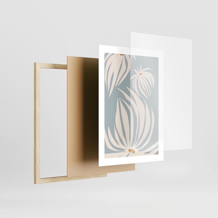 Plakat w ramie 30x40 - Kwiatowe Kształty - kwiaty, nowoczesne i minimalistyczne - rama drewno