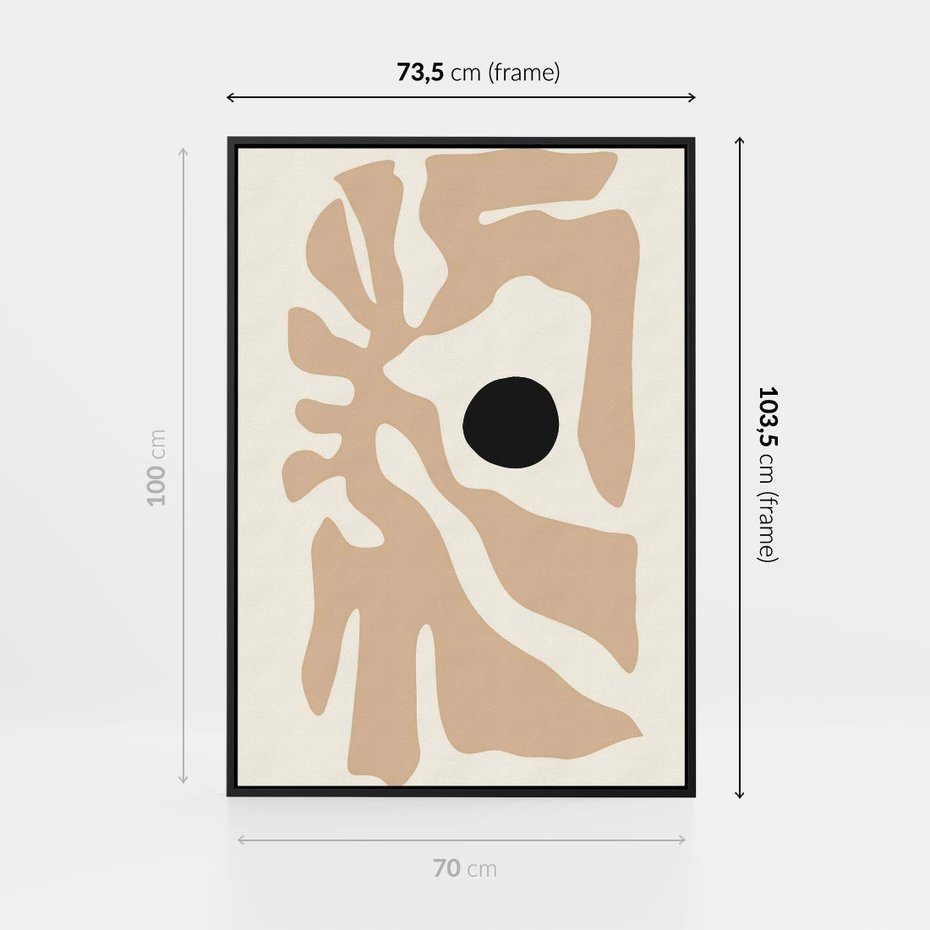 Obraz w ramie 70x100 - Eksploracja Abstrakcji - beżowa absrakcyjna kompozycja, czarny akcent - rama czarna