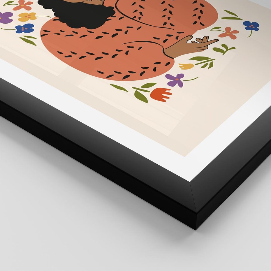 Plakat w ramie 30x40 - Rozplątane Emocje - nowoczesny plakat, kobieta otoczona kwiatami - rama czarna