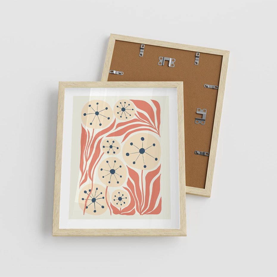 Plakat w ramie 40x50 - Impresje Harmonii - abstrakcyjne kwiaty, rośliny - rama drewno