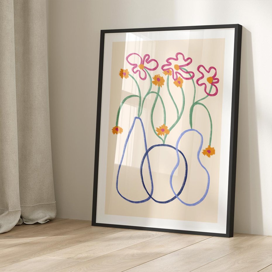 Plakat bez ramy 40x50 - Migocące Pastelowe Impresje - minimalistyczny abstrakcyjny obraz, prymitywne kwiatki