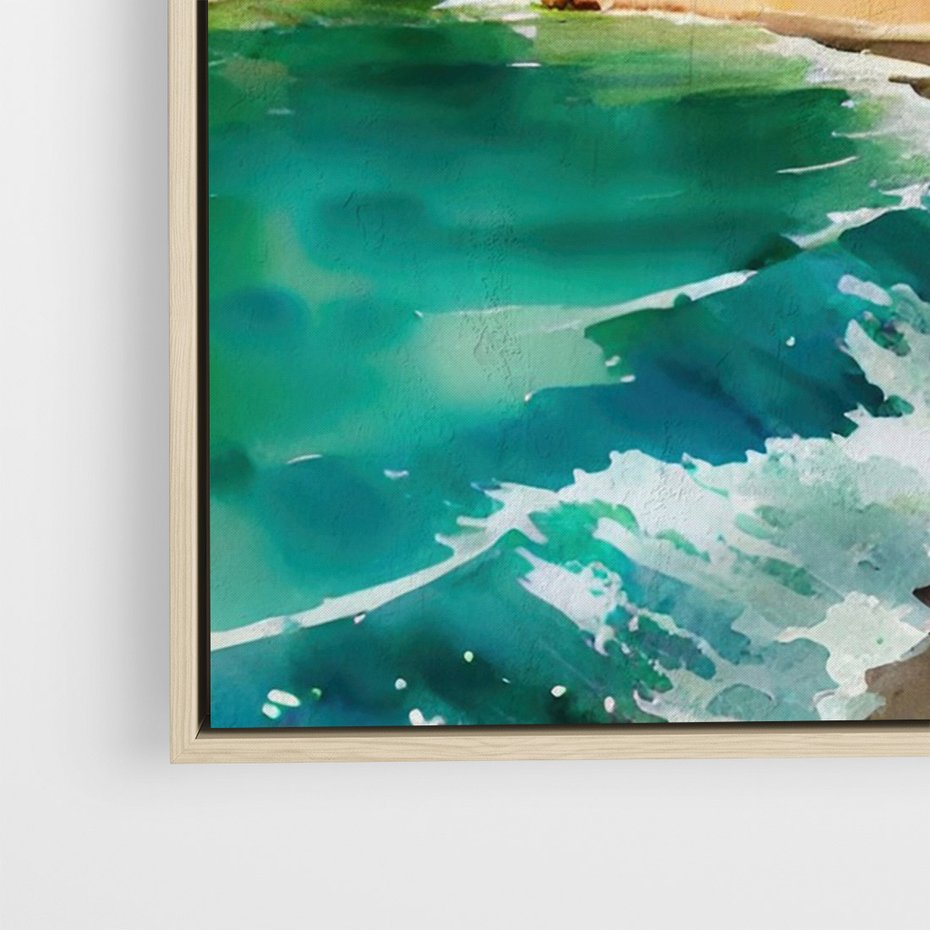 Obraz w ramie 80x120 - Zamieszkajmy Tu - akwarela, śródziemnomorski klimat - rama drewno