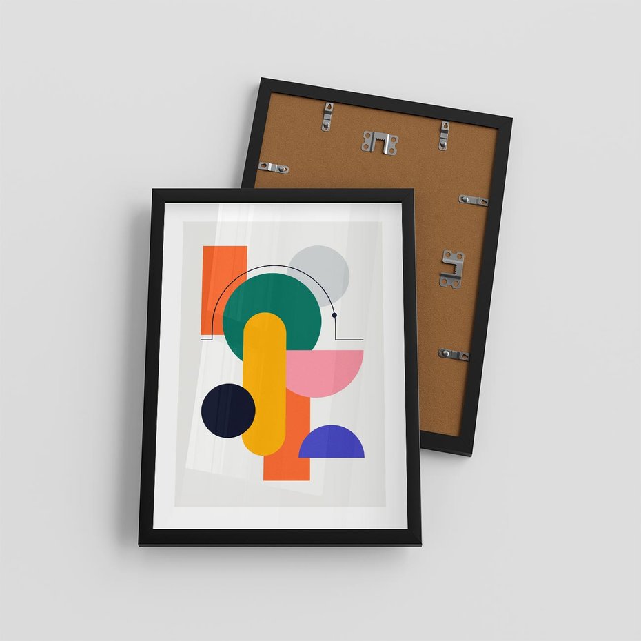 Plakat w ramie 30x40 - Harmonijne Przenikanie Form - nowoczesna sztuka, geometryczna kolorowa grafika - rama czarna