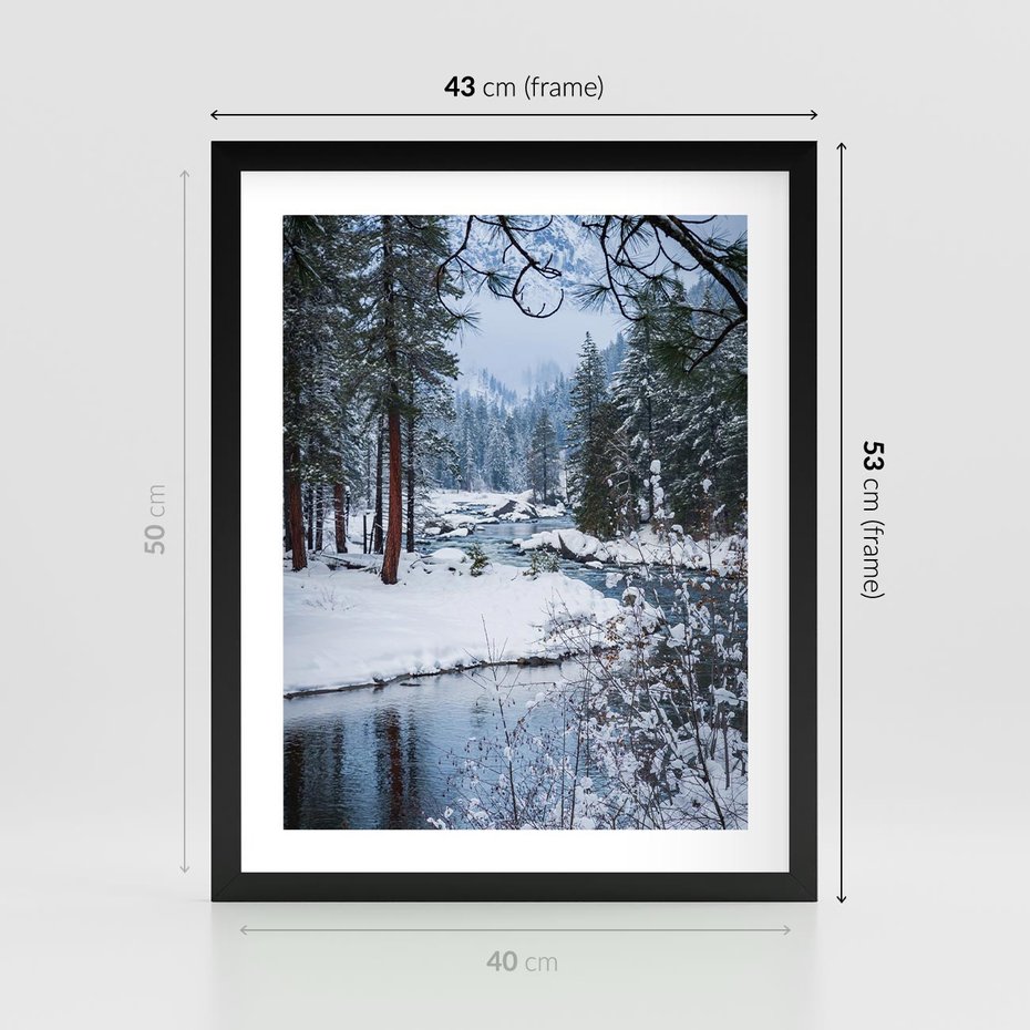 Plakat w ramie 40x50 - Śnieżne cuda - zima, las - rama czarna