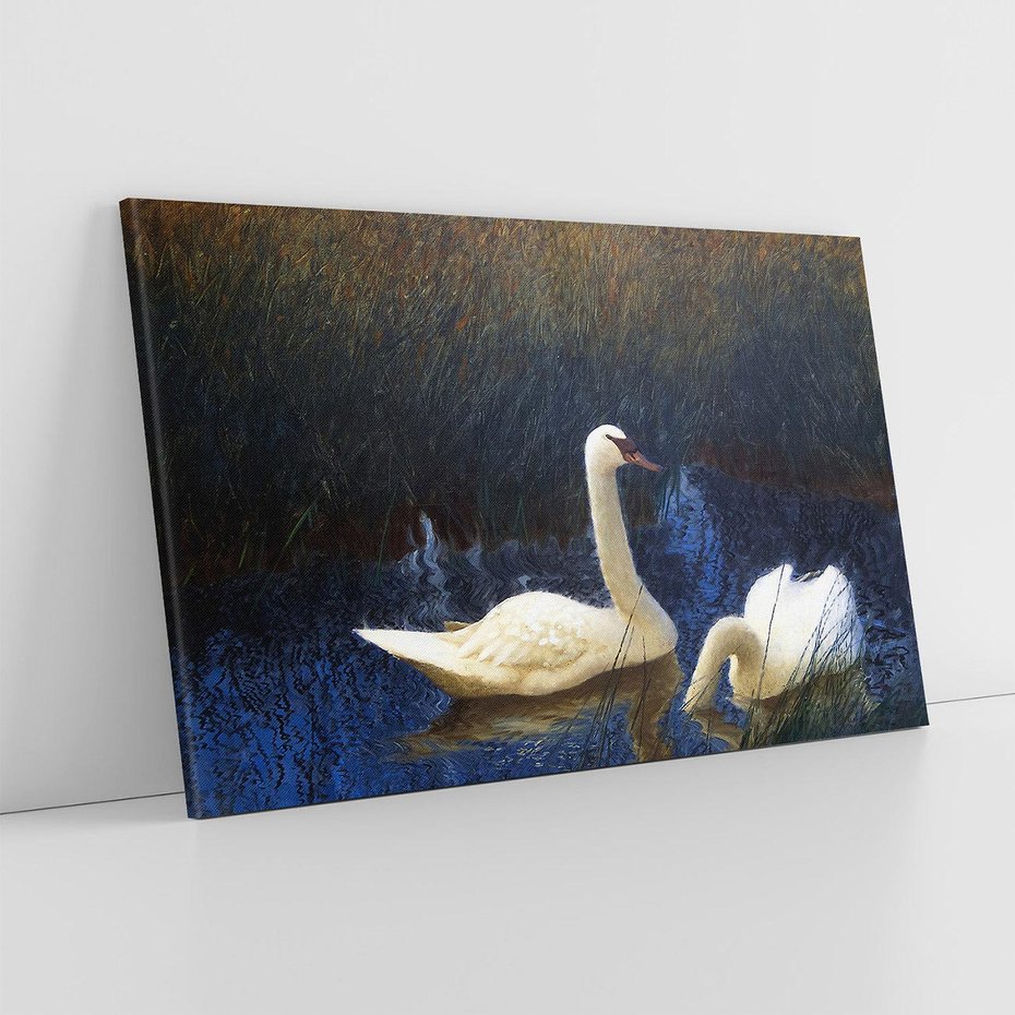 Obraz na płótnie 120x80 - "Łabędzie w trzcinach" (1907) Bruno Liljefors - Reprodukcja - reprodukcja, obraz na płótnie