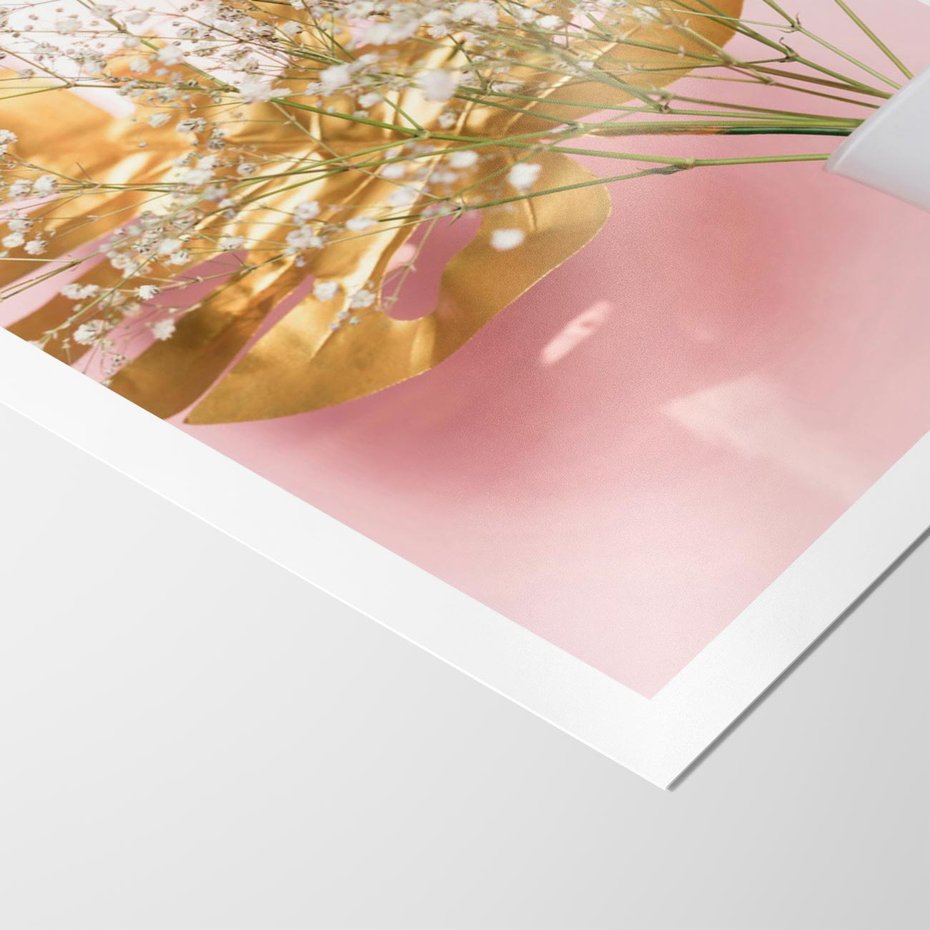 Plakat bez ramy 30x40 - Złoty Akcent - złoty liść montery, gipsówka