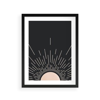 Plakat w ramie 30x40 - Słoneczny Portret Duszy - boho czarne słońce, nowoczesna grafika - rama czarna
