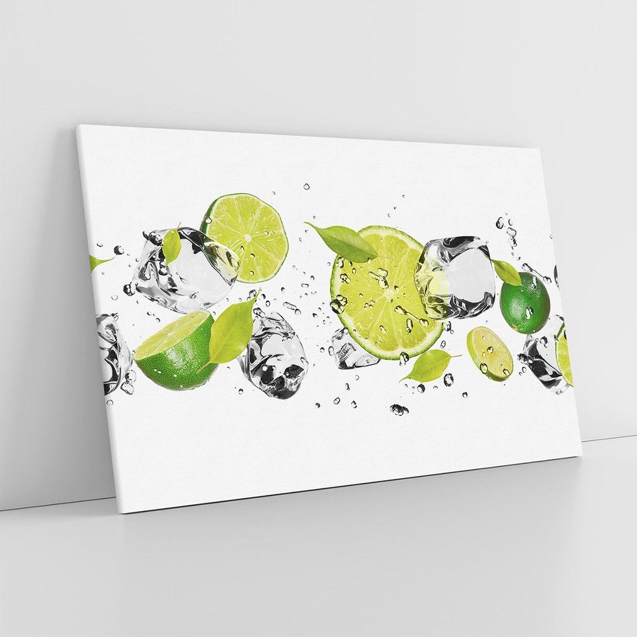 Obraz na płótnie 100x70 - Ekscentryczne limonki z wodą - limonki, woda