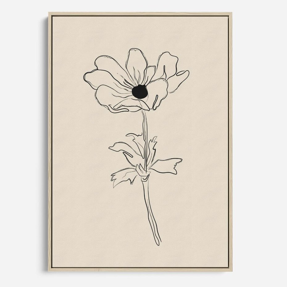 Obraz w ramie 80x120 - Przenikający Dialog - szkic kwiatu, mnimalistyczny szkic - rama drewno