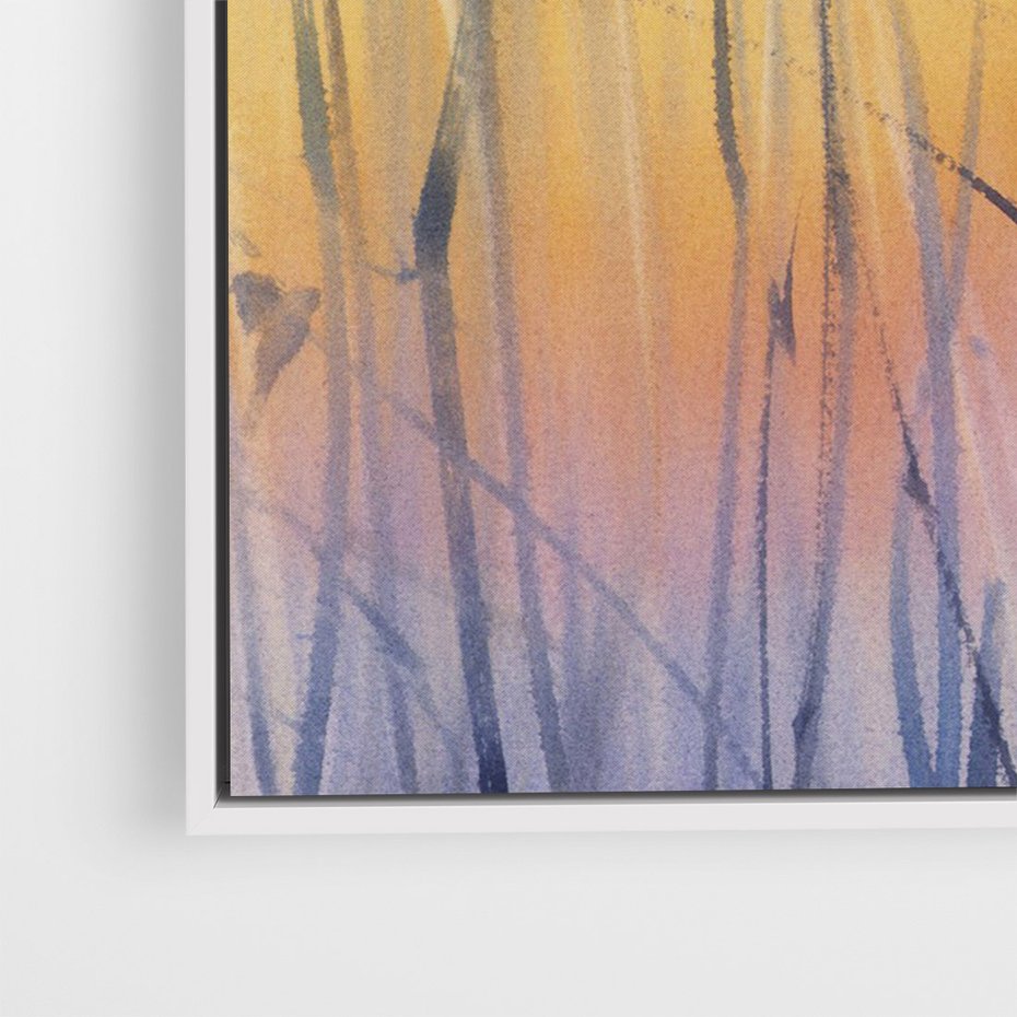 Obraz w ramie 50x70 - Mistyka Poranka nad Szuwaram - wschód słońca w szuwarach, trawy - rama biała