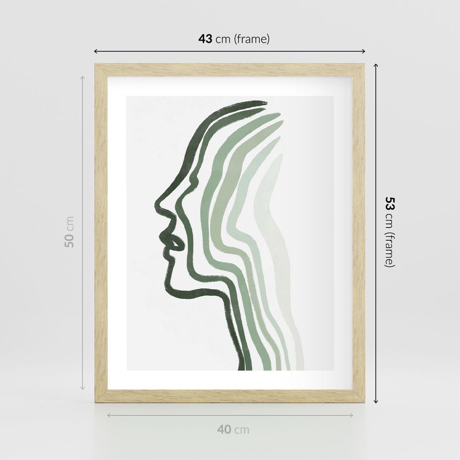 Plakat w ramie 40x50 - Zielony Profil - abstrakcja, zielony portret z profilu - rama drewno