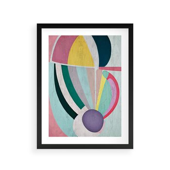 Plakat w ramie 50x70 - Podróżne Echa Przestrzeni - abstrakcyjne dziwne kształty, olejny obraz - rama czarna